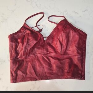 Women's Red Faux Leather Cropped Tank Top
